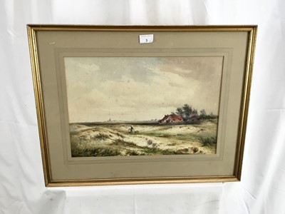 Lot 284 - Harry E. James (1870-1920) watercolour - On the sand dunes, Knocke Belgium, signed bottom left