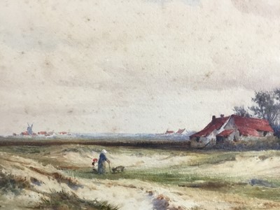 Lot 284 - Harry E. James (1870-1920) watercolour - On the sand dunes, Knocke Belgium, signed bottom left