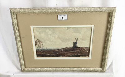 Lot 7 - Edwin Harris watercolour - Sussex windmills, 25cm x 15cm in glazed frame