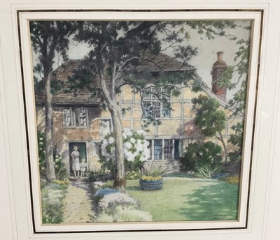 Lot 231 - Edward Walker (1879-1955) pencil study - cottage and garden, signed, 18cm x 18cm