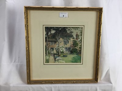 Lot 8 - Edward Walker (1879-1955) pencil study - cottage and garden, signed, 18cm x 18cm