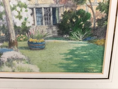 Lot 118 - Edward Walker (1879-1955) pencil study - cottage and garden, signed, 18cm x 18cm