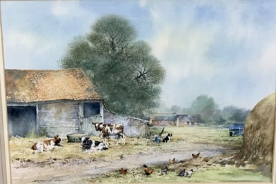 Lot 282 - Brian C Day watercolour - farmyard, 35.5cm x 25cm mounted in glazed frame