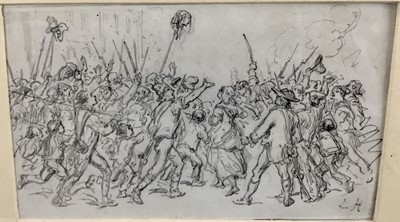 Lot 31 - Louis Hague (1806-1885) pencil drawing - crowd scene, signed with monogram