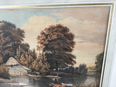 Lot 189 - Attributed to John Glover (1767-1849) watercolour - cattle and cottage, 44cm x 31cm in glazed frame