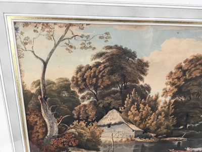 Lot 189 - Attributed to John Glover (1767-1849) watercolour - cattle and cottage, 44cm x 31cm in glazed frame