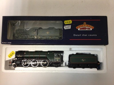 Lot 140 - Bachmann OO gauge V2 60800 green 31-550, N Class 1406 SR with slope sided tender 32-160, Lord Nelson 30850, 31-406 all boxed (3)