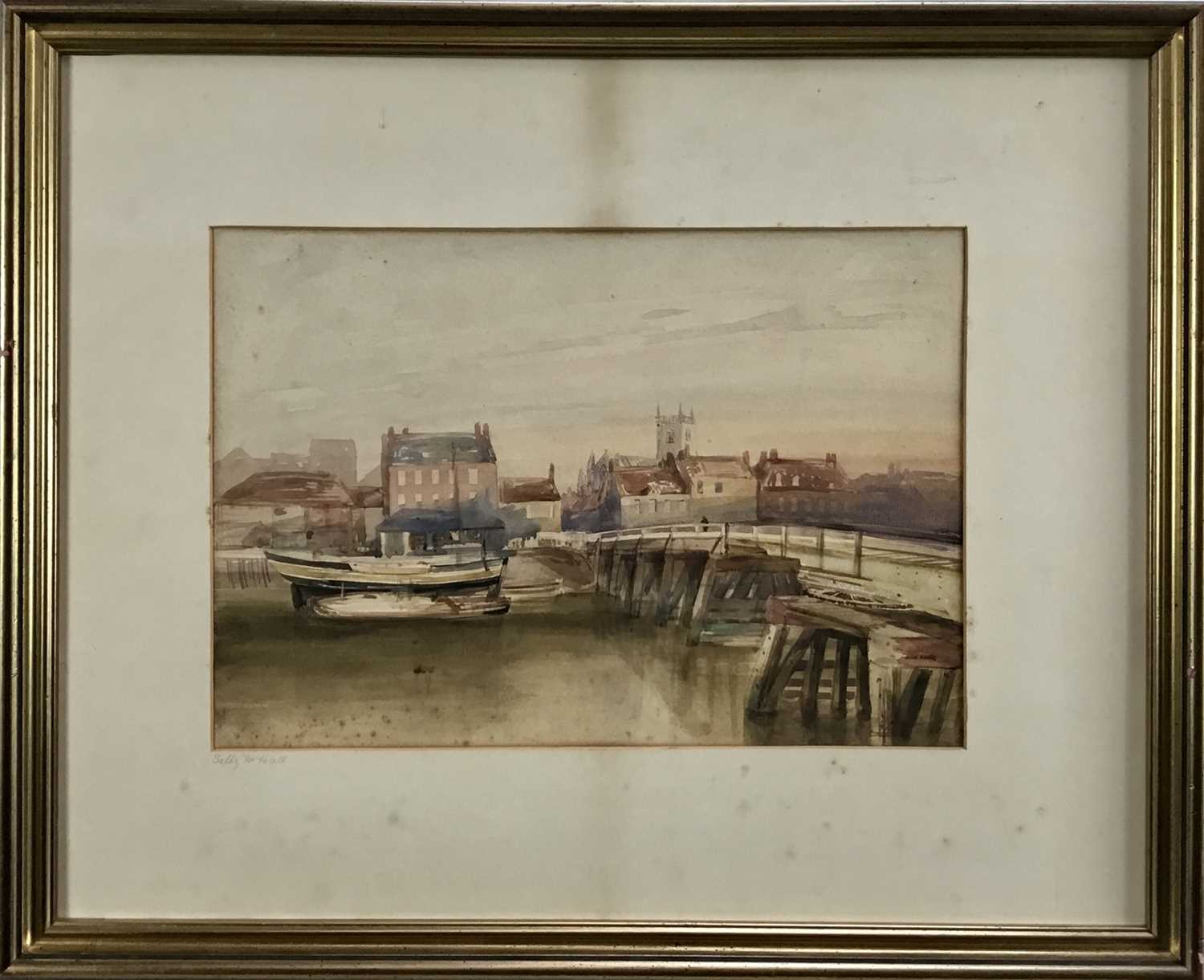 Lot 36 - R.M. Carter watercolour - Selby Old Wooden Swing Bridge indistinctly signed and dated, inscribed on mount 'Selby nr. Hull'