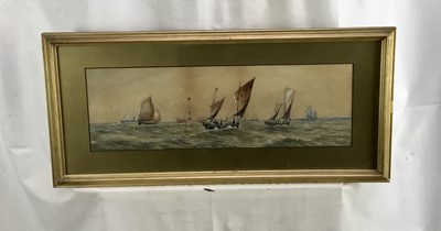 Lot 34 - E Adam a pair of watercolours - coastal seascapes, signed, images 53cm x 17cm, framed (2)
