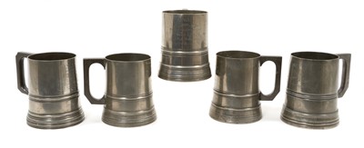 Lot 987 - Interesting set of five pewter tankards with military inscriptions, dated 1865-67, four won by Capt. Monckton and one by Sergt. Long of 1st Middlesex for Battery Challenge competitions