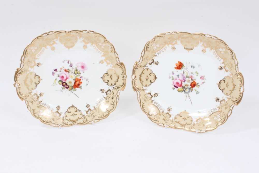 Lot 238 - Pair of Coalport cake plates, circa 1836, hand painted with floral sprays