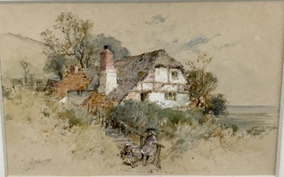 Lot 57 - William Stephen Coleman (1829-1904) watercolour - figures before a cottage signed, 10.5cm x 16cm, in glazed gilt frame  
Provenance: Arthur Tooth & Sons., the collection of Henry Clay Quinby Esq.