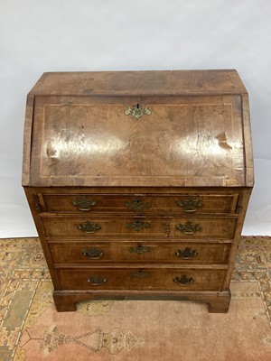 Lot 1470 - Mid 18th century walnut bureau of small size