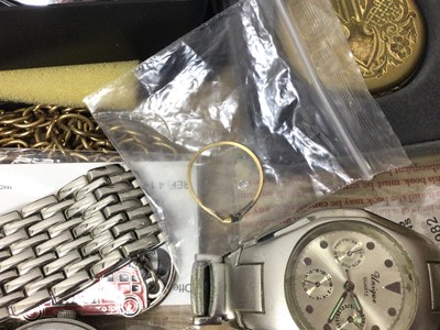Lot 66 - Group of various watches and pocket watches, silver watch chain and an 18ct gold diamond single stone ring (diamond loose)
