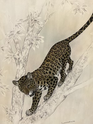 Lot 212 - Rama Samaraweera (b. 1926) mixed media, Leopard, signed