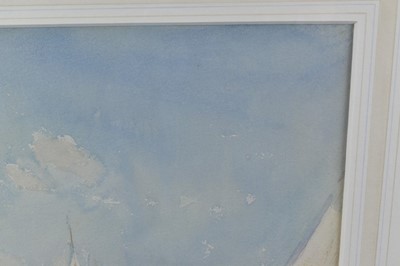 Lot 1138 - Gerald Ackerman (1876-1960) watercolour - Blakeney Regatta, signed, titled to exhibition label verso, 24cm x 34cm, in glazed gilt frame