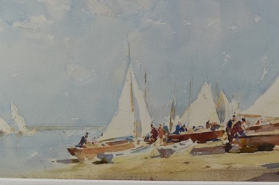 Lot 1138 - Gerald Ackerman (1876-1960) watercolour - Blakeney Regatta, signed, titled to exhibition label verso, 24cm x 34cm, in glazed gilt frame