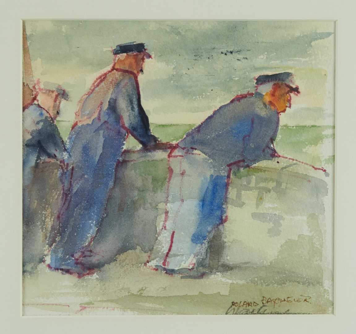 Lot 1154 - Roland Batchelor (1889-1990) watercolour, Le Tréport. Looking On, signed, 19.5cm x 20.5cm, in glazed frame