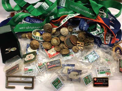 Lot 445 - Group of enamel car badges, including rally recovery badges, together with a quantity of coins, cap badges, etc