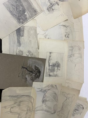 Lot 1319 - English School, early/mid 20th century, folio of drawings and sketches to include rural views, birds and animals, average size 32cm x 25cm, approximately 170