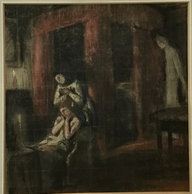 Lot 86 - Charles Shannon R.A. pastel sketch - interior, 33cm x 34cm, mounted in glazed frame