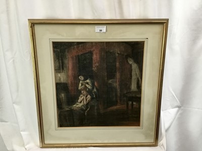Lot 86 - Charles Shannon R.A. pastel sketch - interior, 33cm x 34cm, mounted in glazed frame