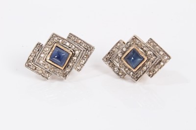 Lot 730 - Pair of Art Deco style sapphire and diamond earrings