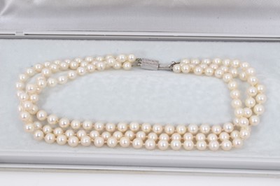Lot 83 - Cultured pearl three strand chocker necklace with 9ct white gold clasp, Denmark silver necklace and a modernist silver bracelet