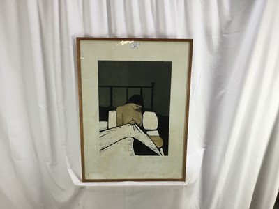 Lot 87 - Lewis Bassingthwaighte (1928-1983) print - woman in bed, signed and dated '66, 35cm x 50cm in glazed frame