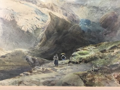 Lot 88 - B. J. M. Donne 19th century watercolour - Saas Fee glacier, signed and dated (18)'88, 62cm x 32cm mounted in glazed frame