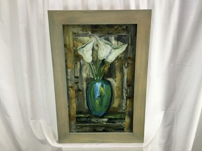 Lot 120 - Peter McCarthy (contemporary) mixed media and collage, Arum lillies