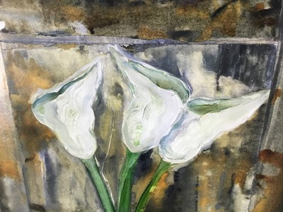 Lot 120 - Peter McCarthy (contemporary) mixed media and collage, Arum lillies