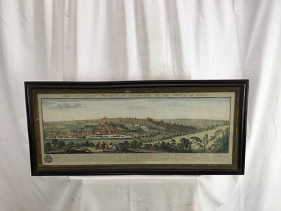 Lot 122 - Samuel and Nathaniel Buck mid-eighteenth century hand coloured engraving - The South-East Prospect of Colchester, published 1741, in glazed frame, 32cm x 82cm