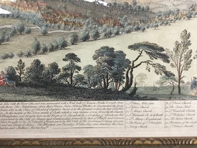 Lot 122 - Samuel and Nathaniel Buck mid-eighteenth century hand coloured engraving - The South-East Prospect of Colchester, published 1741, in glazed frame, 32cm x 82cm