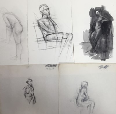 Lot 301 - Peter Thursby - seventeen figurative sketches, watercolour charcoal and pencil