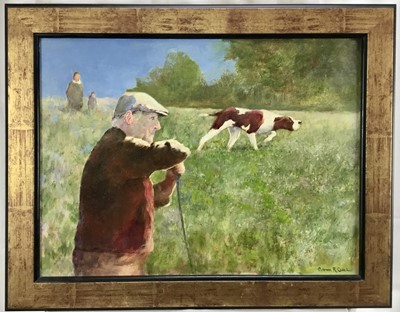 Lot 201 - Norman Coker, contemporary, oil on board, Training a pointer, signed, titled verso, 45 x 60cm, framed