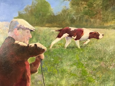 Lot 235 - Norman Coker, contemporary, oil on board, Training a pointer, signed, titled verso, 45 x 60cm, framed
