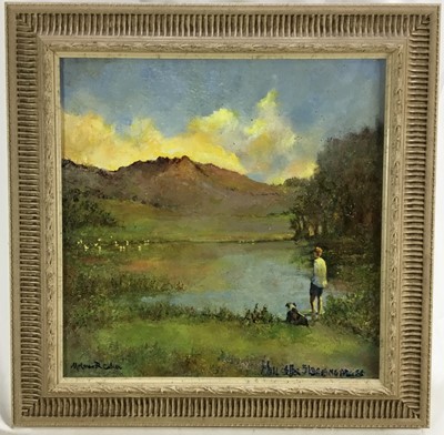 Lot 205 - Norman Coker, contemporary, oil on canvas, 'Me walking my dog, Sam', signed, inscribed as titled verso, 41 x 41cm, framed