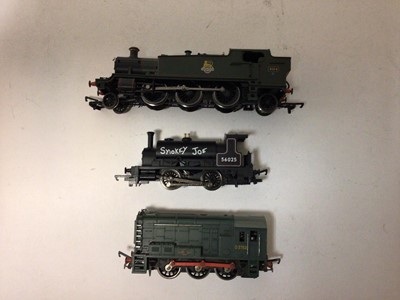 Lot 212 - selection of unboxed locomotives including Wrenn W2219 2-6-4T Class 4MT tank in LMS maroon and Wrenn W2236 4-6-2 BR West Country "Dorchester" 34042 and tender, plus Hornsby Dunlop EDL12 3 rail "Duc...