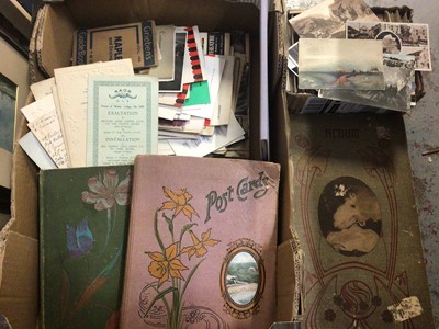 Lot 332 - One box of loose postcards, various vintage postcard albums and other ephemera