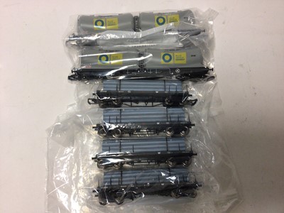 Lot 247 - Hornby OO gauge rolling stock including Railiner curtain sided wagon (x5), R6187, EWS closed van (x2), R6042A, BR Bogir Bolster A, R6123, assorted wagon set, R6228, plus six other wagons, all boxed...