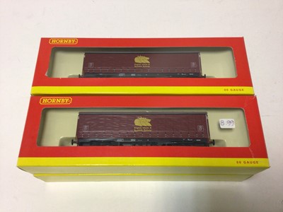 Lot 248 - Hornby OO gauge rolling stock including Trainsrail VDA closed van (x5), R6138, EWS curtain sided wagon (x4), R6137, three other container wagons, Mainline Courtaulds plank wagons (x3), No. 37-151,...