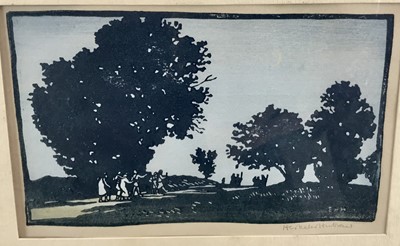 Lot 236 - Hesketh Hubbard (1892-1957) woodcut print, Ramblers, signed, image 14 x 23cm, glazed frame