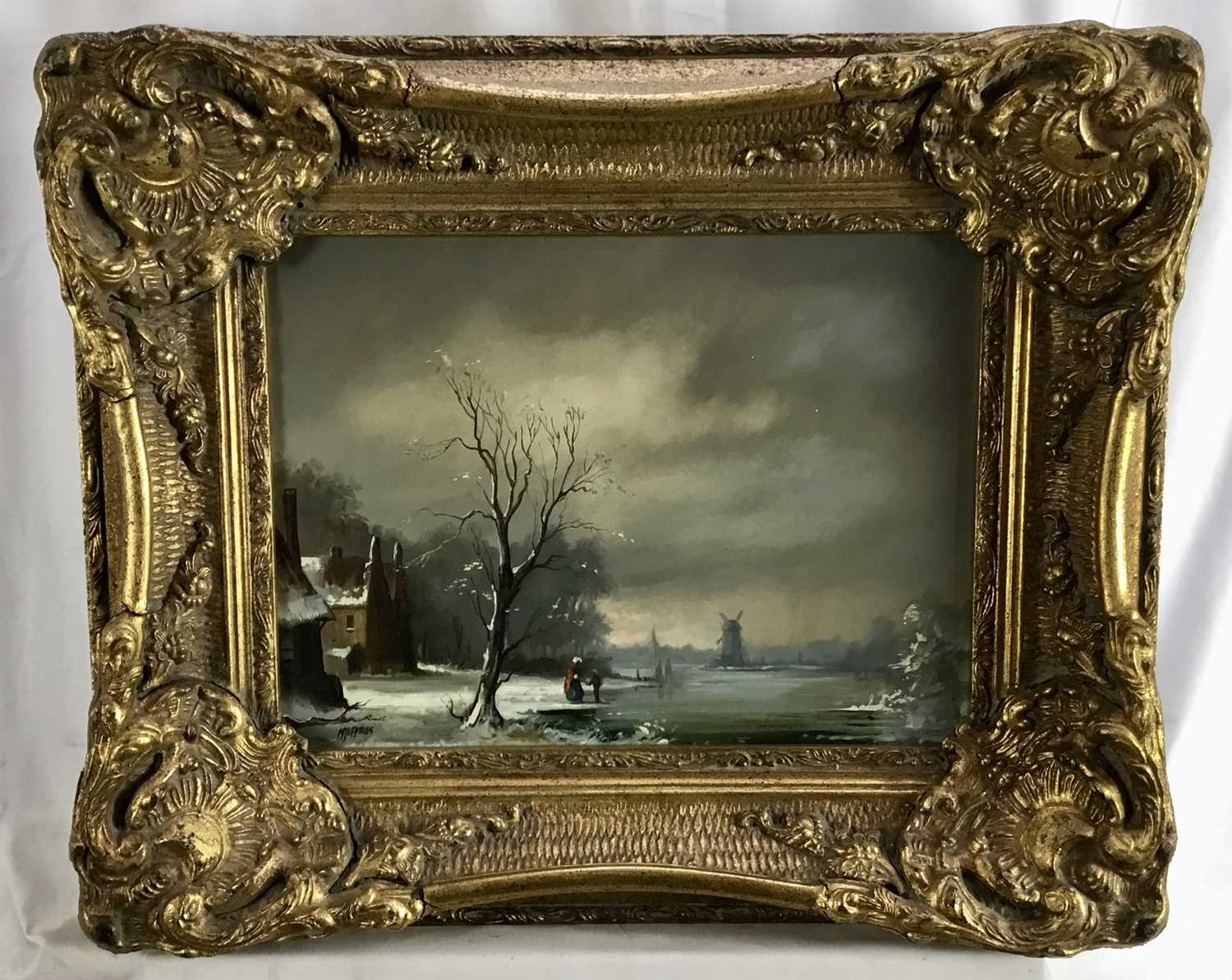 Lot 295 - Michael Jeffries, contemporary, oil in board - snow covered landscape, signed, 29cm x 39cm, in ornate gilt frame