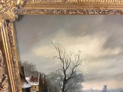 Lot 295 - Michael Jeffries, contemporary, oil in board - snow covered landscape, signed, 29cm x 39cm, in ornate gilt frame
