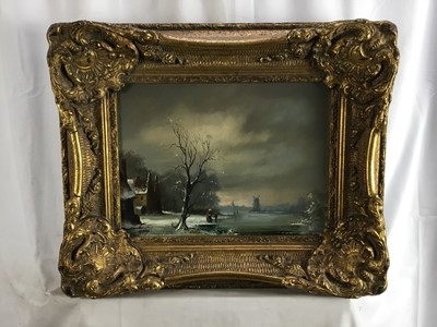 Lot 295 - Michael Jeffries, contemporary, oil in board - snow covered landscape, signed, 29cm x 39cm, in ornate gilt frame