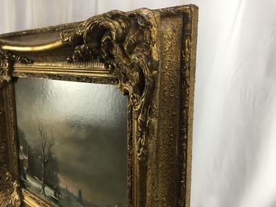 Lot 295 - Michael Jeffries, contemporary, oil in board - snow covered landscape, signed, 29cm x 39cm, in ornate gilt frame