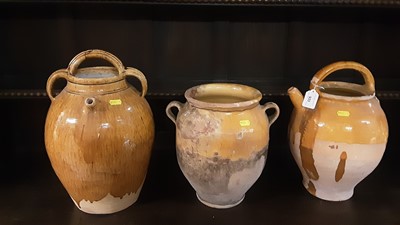 Lot 933 - Three antique French glazed pottery jars/vessels