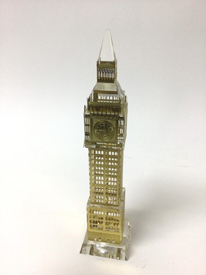 Lot 217 - Crystal Big Ben model time piece with gilt metal decoration, 24cm high, in orignal fitted case