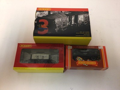 Lot 257 - Hornby OO gauge Railroad Train Pack (x2), R2669, Coal Waggon Pack, R6397, Fuel Tanker Pack, R6366, 3 HEA Hopper (weathered), R6152B, plus waggons, all boxed and some unboxed waggons (qty)